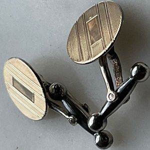 Vintage Art Deco Cufflinks 14k Yellow Gold & Sterling Silver Engravable